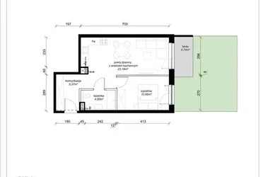 Rzut - Mieszkanie na sprzedaż 2 pokoje o powierzchni 43,48 m² - numer A.0.35.2a w art.TEO2
