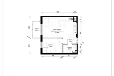 Rzut - Mieszkanie na sprzedaż 2 pokoje o powierzchni 39,54 m² - numer A.2.57.2a w art.TEO2