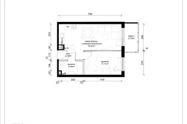 Rzut - Mieszkanie na sprzedaż 2 pokoje o powierzchni 38,48 m² - numer A.4.67.2a w art.TEO2