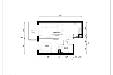 Rzut - Mieszkanie na sprzedaż 2 pokoje o powierzchni 38,6 m² - numer A.3.58.2a w art.TEO2