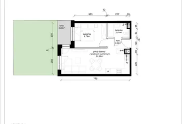 Rzut - Mieszkanie na sprzedaż 2 pokoje o powierzchni 38,22 m² - numer A.0.40.2a w art.TEO2