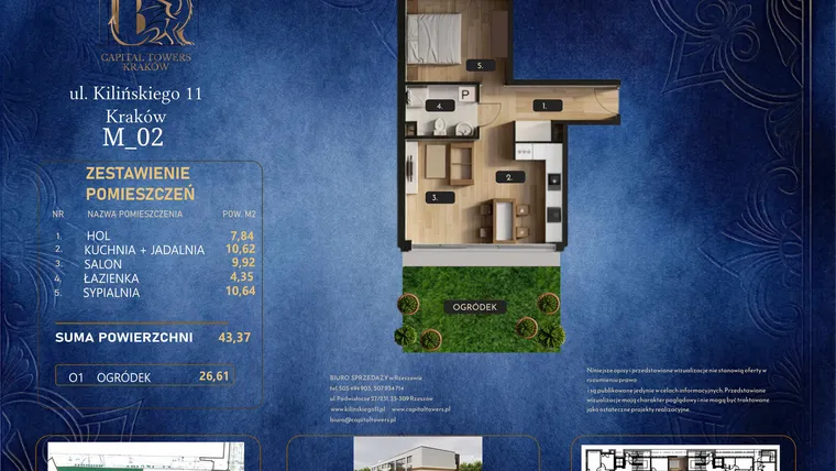 Rzut - Mieszkanie na sprzedaż 2 pokoje o powierzchni 43,37 m² - numer M 02 w Kilińskiego 11