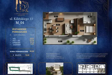 Rzut - Mieszkanie na sprzedaż 2 pokoje o powierzchni 48,82 m² - numer M 04 w Kilińskiego 11