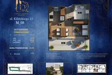 Rzut - Mieszkanie na sprzedaż 1 pokój o powierzchni 24,59 m² - numer M 08 w Kilińskiego 11