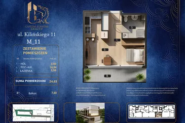 Rzut - Mieszkanie na sprzedaż 1 pokój o powierzchni 24,63 m² - numer M 11 w Kilińskiego 11