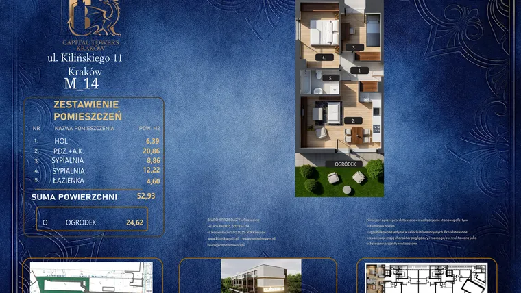 Rzut - Mieszkanie na sprzedaż 2 pokoje o powierzchni 52,93 m² - numer M 14 w Kilińskiego 11