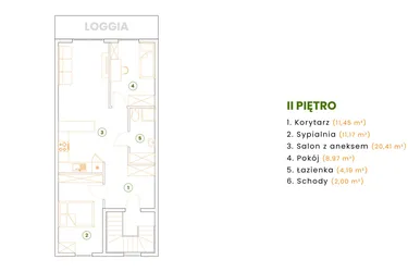 Rzut - Mieszkanie na sprzedaż 3 pokoje o powierzchni 58 m² - numer 14E/2 w Nałkowskiej 14