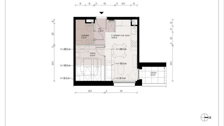 Rzut - Mieszkanie na sprzedaż 2 pokoje o powierzchni 26,98 m² - numer A.4.29.2A w Hallera 122