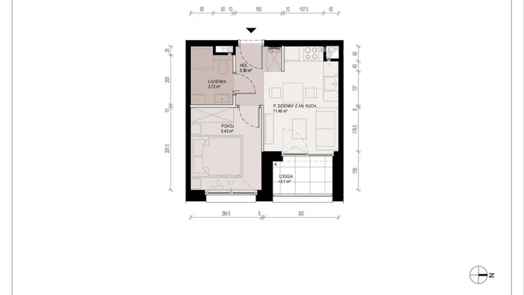 Rzut - Mieszkanie na sprzedaż 2 pokoje o powierzchni 27,99 m² - numer B.2.24.2A w Hallera 122