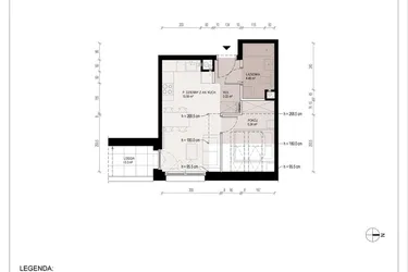 Rzut - Mieszkanie na sprzedaż 2 pokoje o powierzchni 28,53 m² - numer A.4.36.2A w Hallera 122