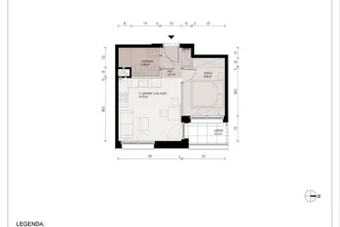 Rzut - Mieszkanie na sprzedaż 2 pokoje o powierzchni 31,22 m² - numer A.2.15.2A w Hallera 122