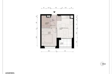 Rzut - Mieszkanie na sprzedaż 2 pokoje o powierzchni 27,99 m² - numer B.1.14.2A w Hallera 122