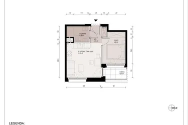 Rzut - Mieszkanie na sprzedaż 2 pokoje o powierzchni 31,22 m² - numer A.1.7.2A w Hallera 122