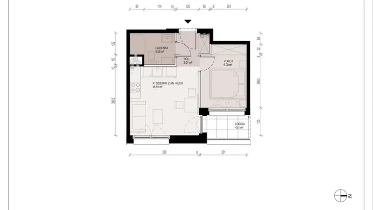 Rzut - Mieszkanie na sprzedaż 2 pokoje o powierzchni 31,22 m² - numer A.3.23.2A w Hallera 122
