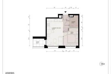 Rzut - Mieszkanie na sprzedaż 2 pokoje o powierzchni 31,67 m² - numer B.1.15.2A w Hallera 122