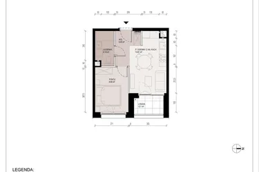 Rzut - Mieszkanie na sprzedaż 2 pokoje o powierzchni 32,16 m² - numer B.3.27.2A w Hallera 122