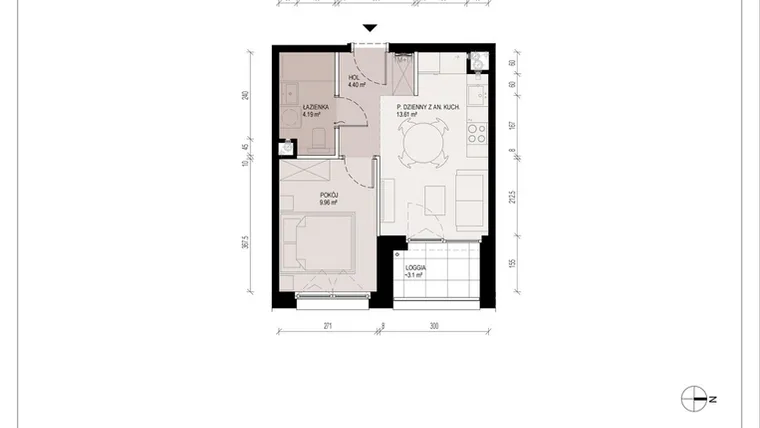 Rzut - Mieszkanie na sprzedaż 2 pokoje o powierzchni 32,16 m² - numer B.3.27.2A w Hallera 122