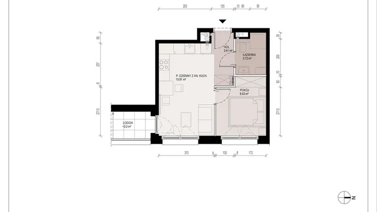 Rzut - Mieszkanie na sprzedaż 2 pokoje o powierzchni 31,67 m² - numer B.3.35.2A w Hallera 122