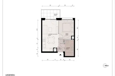 Rzut - Mieszkanie na sprzedaż 2 pokoje o powierzchni 33,24 m² - numer A.4.35.2A w Hallera 122