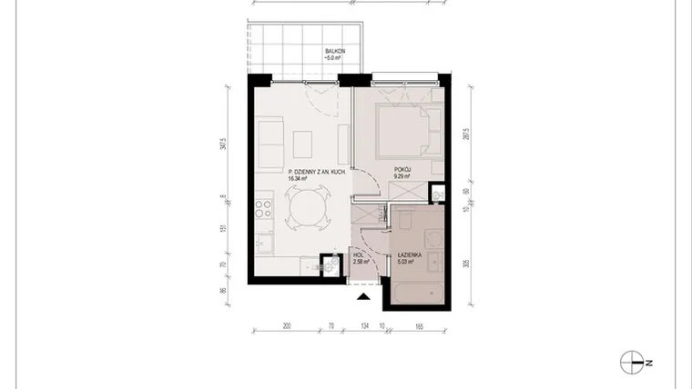 Rzut - Mieszkanie na sprzedaż 2 pokoje o powierzchni 33,24 m² - numer A.4.35.2A w Hallera 122