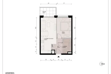 Rzut - Mieszkanie na sprzedaż 2 pokoje o powierzchni 37,58 m² - numer B.1.9.2A w Hallera 122