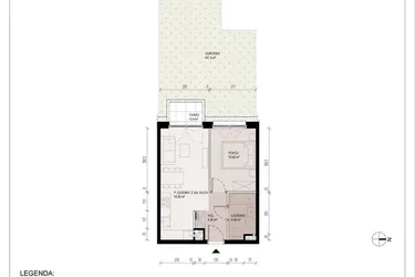 Rzut - Mieszkanie na sprzedaż 2 pokoje o powierzchni 37,58 m² - numer B.0.2.2A w Hallera 122