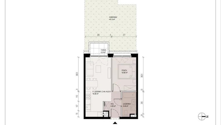Rzut - Mieszkanie na sprzedaż 2 pokoje o powierzchni 37,58 m² - numer B.0.2.2A w Hallera 122