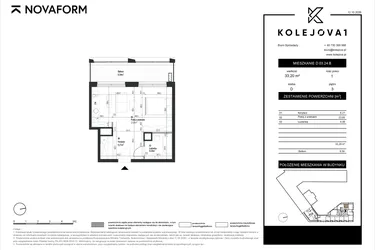 Rzut - Mieszkanie na sprzedaż 1 pokój o powierzchni 33,2 m² - numer D-03-24B w Kolejova 1