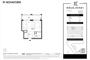 Rzut - Mieszkanie na sprzedaż 1 pokój o powierzchni 33,2 m² - numer D-06-54B w Kolejova 1