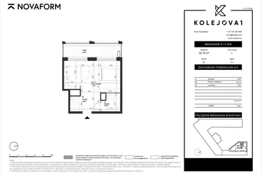 Rzut - Mieszkanie na sprzedaż 1 pokój o powierzchni 32,76 m² - numer D-11-79B w Kolejova 1