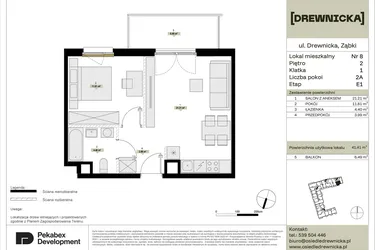 Rzut - Mieszkanie na sprzedaż 2 pokoje o powierzchni 41,41 m² - numer E1.8 w Drewnicka