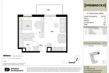 Rzut - Mieszkanie na sprzedaż 2 pokoje o powierzchni 41,41 m² - numer E1.11 w Drewnicka