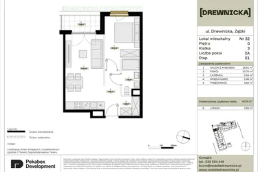 Rzut - Mieszkanie na sprzedaż 2 pokoje o powierzchni 40,66 m² - numer E1.32 w Drewnicka