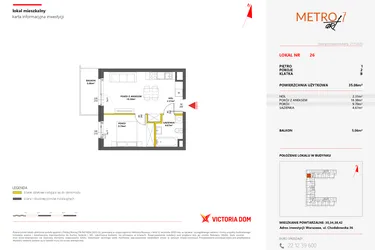 Rzut - Mieszkanie na sprzedaż 2 pokoje o powierzchni 35,06 m² - numer 26 w Metro Art 7