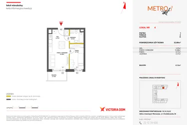Rzut - Mieszkanie na sprzedaż 2 pokoje o powierzchni 32,89 m² - numer 6 w Metro Art 7