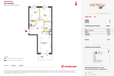 Rzut - Mieszkanie na sprzedaż 3 pokoje o powierzchni 52,66 m² - numer 44 w Metro Art 7