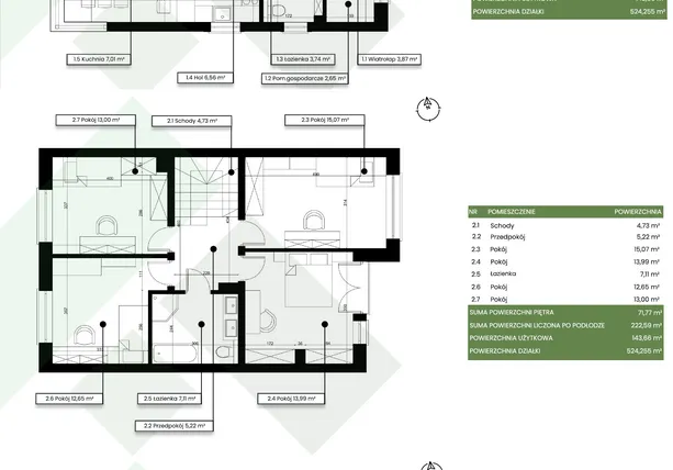 Rzut - Dom na sprzedaż 6 pokoi o powierzchni 222,59 m² - numer B.1.1 w Willowy Zakątek