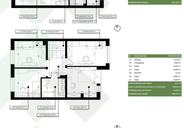 Rzut - Dom na sprzedaż 6 pokoi o powierzchni 222,59 m² - numer B.2.1 w Willowy Zakątek