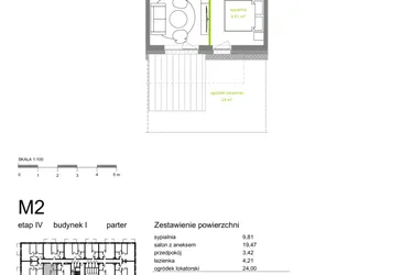 Rzut - Mieszkanie na sprzedaż 2 pokoje o powierzchni 36,91 m² - numer I-M02 w Zielona Dolina IV
