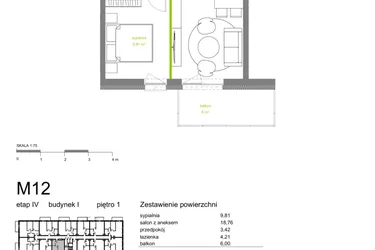 Rzut - Mieszkanie na sprzedaż 2 pokoje o powierzchni 36,2 m² - numer I-M12 w Zielona Dolina IV