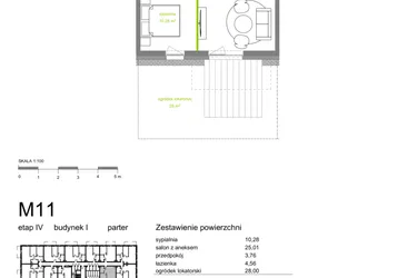 Rzut - Mieszkanie na sprzedaż 2 pokoje o powierzchni 43,61 m² - numer I-M11 w Zielona Dolina IV