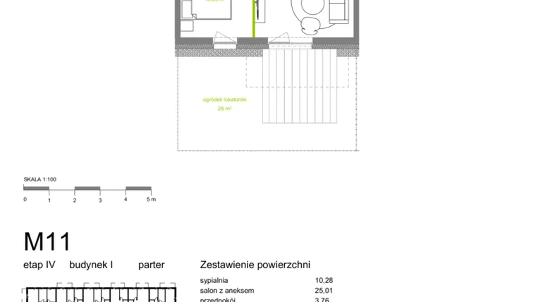 Rzut - Mieszkanie na sprzedaż 2 pokoje o powierzchni 43,61 m² - numer I-M11 w Zielona Dolina IV