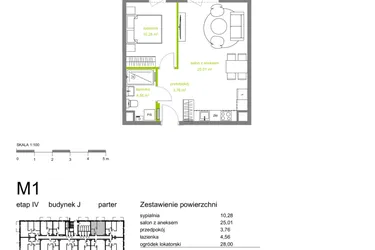 Rzut - Mieszkanie na sprzedaż 2 pokoje o powierzchni 43,61 m² - numer J-M01 w Zielona Dolina IV