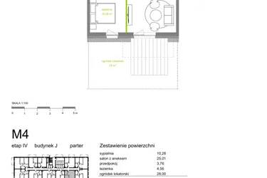 Rzut - Mieszkanie na sprzedaż 2 pokoje o powierzchni 43,61 m² - numer J-M04 w Zielona Dolina IV