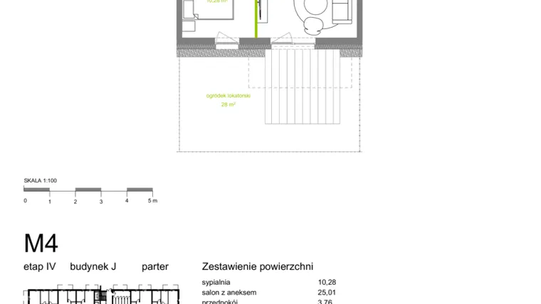 Rzut - Mieszkanie na sprzedaż 2 pokoje o powierzchni 43,61 m² - numer J-M04 w Zielona Dolina IV
