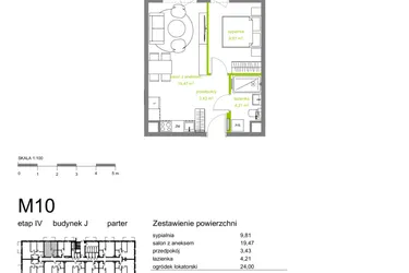 Rzut - Mieszkanie na sprzedaż 2 pokoje o powierzchni 36,91 m² - numer J-M10 w Zielona Dolina IV