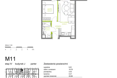 Rzut - Mieszkanie na sprzedaż 2 pokoje o powierzchni 36,2 m² - numer J-M11 w Zielona Dolina IV