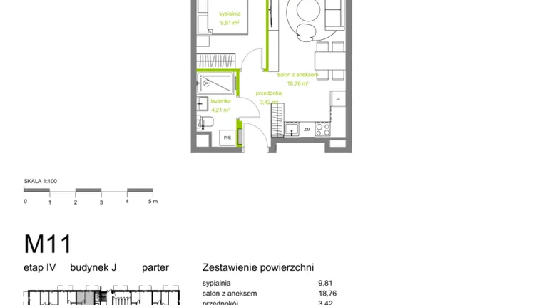 Rzut - Mieszkanie na sprzedaż 2 pokoje o powierzchni 36,2 m² - numer J-M11 w Zielona Dolina IV