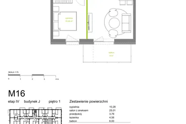 Rzut - Mieszkanie na sprzedaż 2 pokoje o powierzchni 43,61 m² - numer J-M16 w Zielona Dolina IV