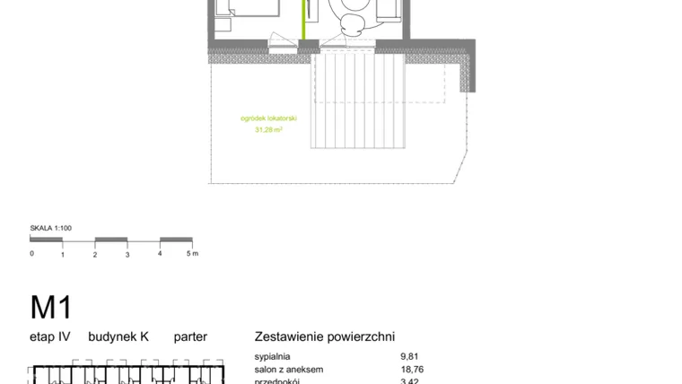 Rzut - Mieszkanie na sprzedaż 2 pokoje o powierzchni 36,2 m² - numer K-M01 w Zielona Dolina IV